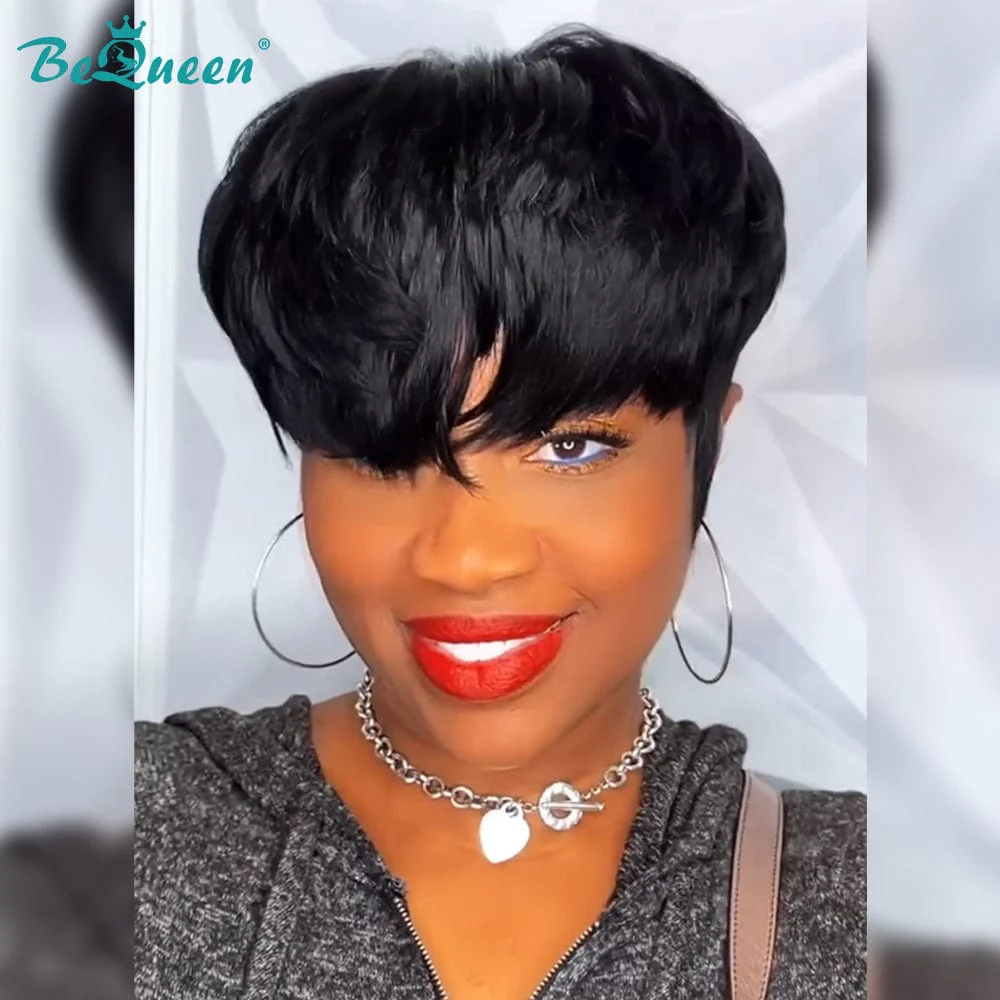 Bequeen Machine Made Short 1B Pixie Cut Wig (Cart) - Image 4
